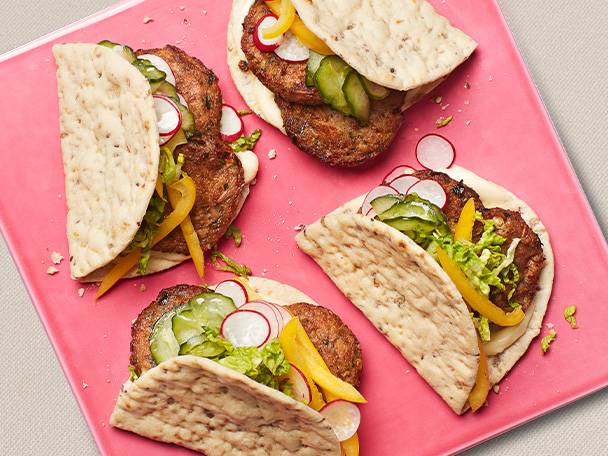 Tuna burger pockets with pickled cucumber