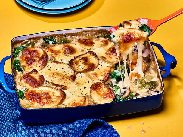 Spinach and smoked scamorza gnocchi bake