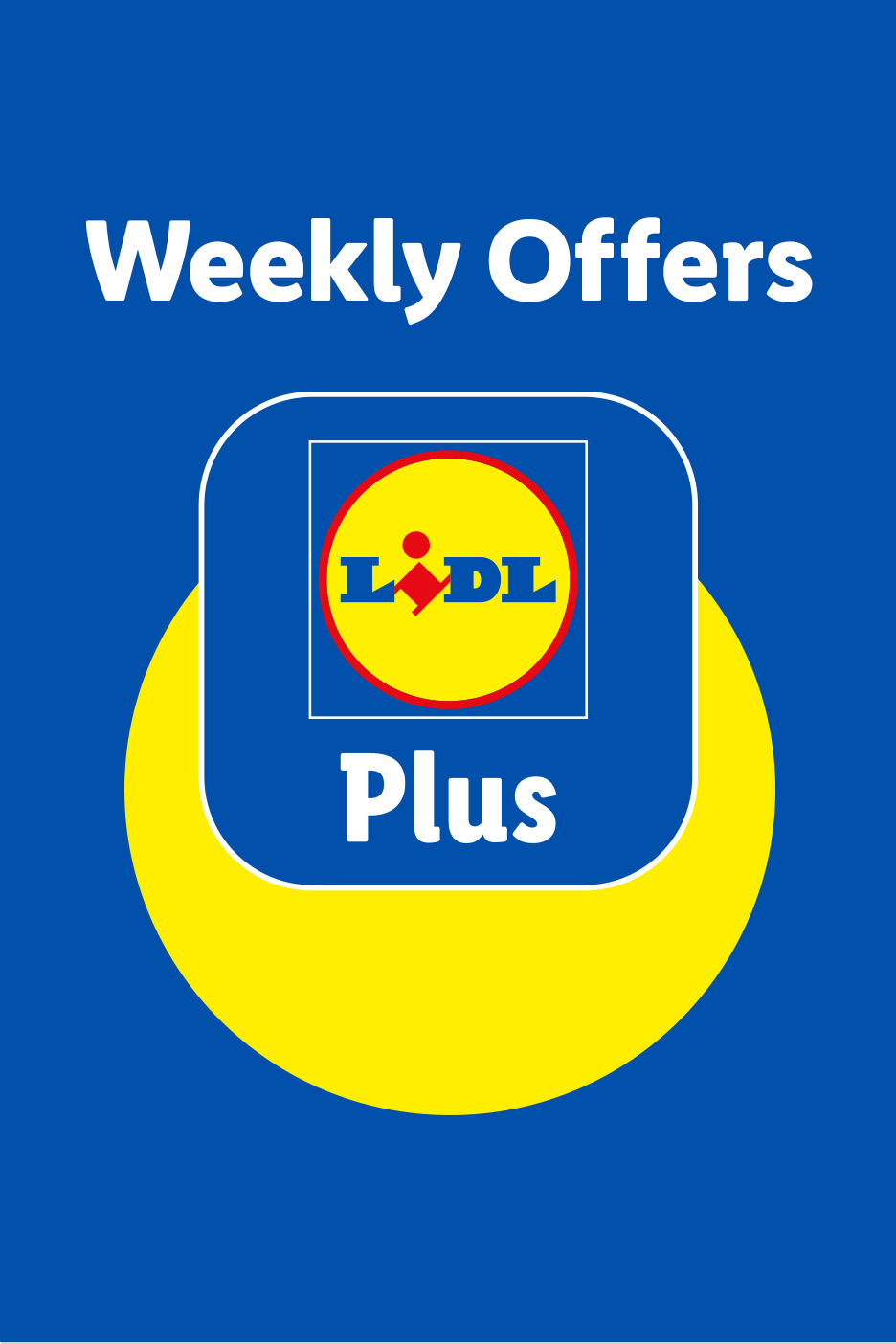 Lidl Plus app logo with text 'Weekly Offers' and 'Plus' on a blue and yellow background.