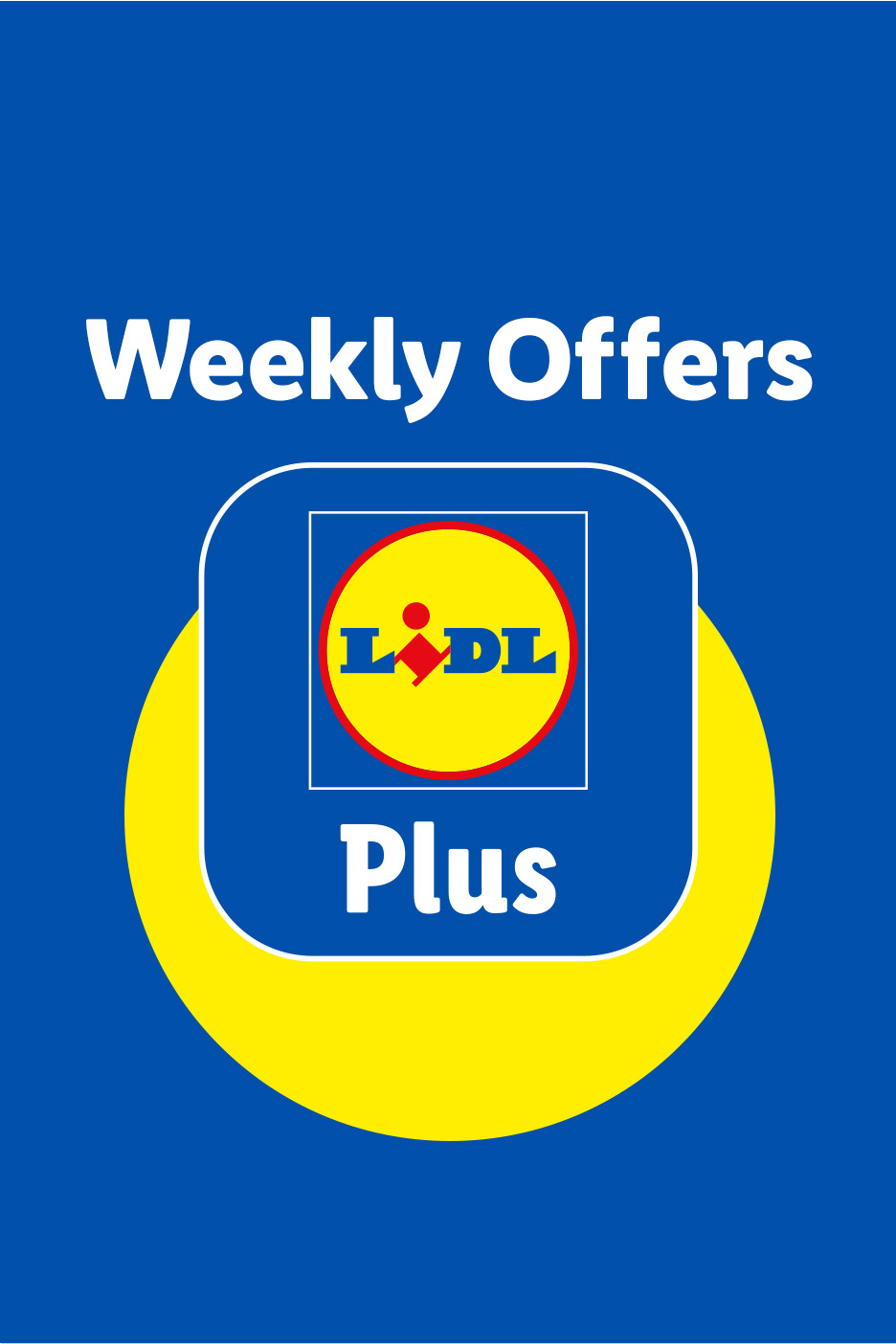 Lidl Plus app logo with text 'Weekly Offers' and 'Plus' on a blue and yellow background.