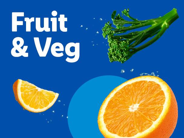 Fruit & Veg: Orange slice and broccoli florets.