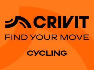 Orange background with a black logo and text 'FIND YOUR MOVE CYCLING'.