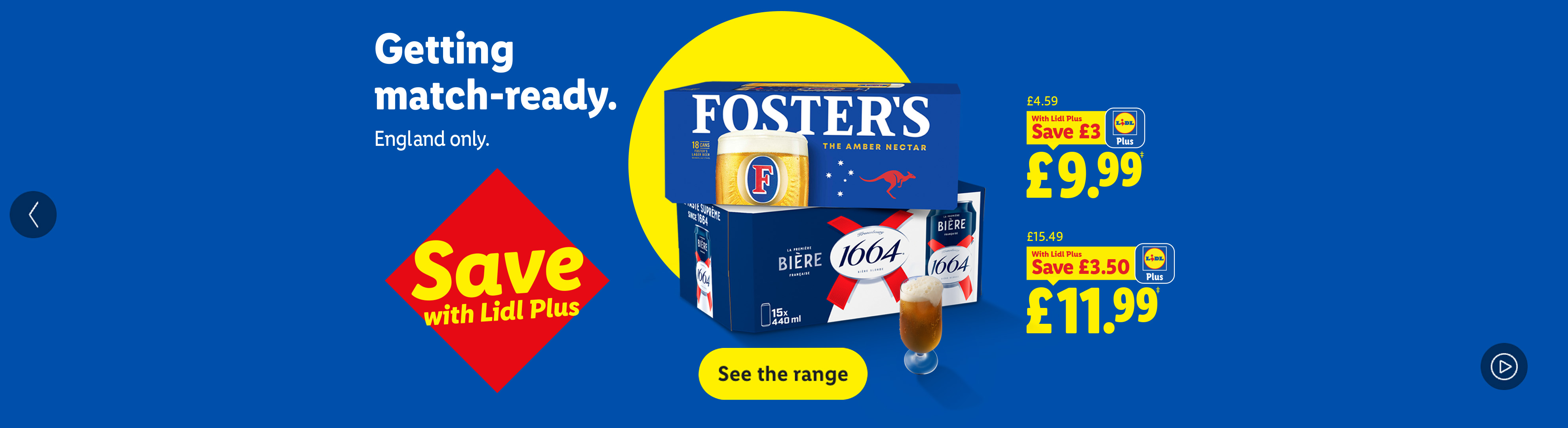 Beer promotion with two types of beer, one with a kangaroo logo, and prices with Lidl Plus savings.