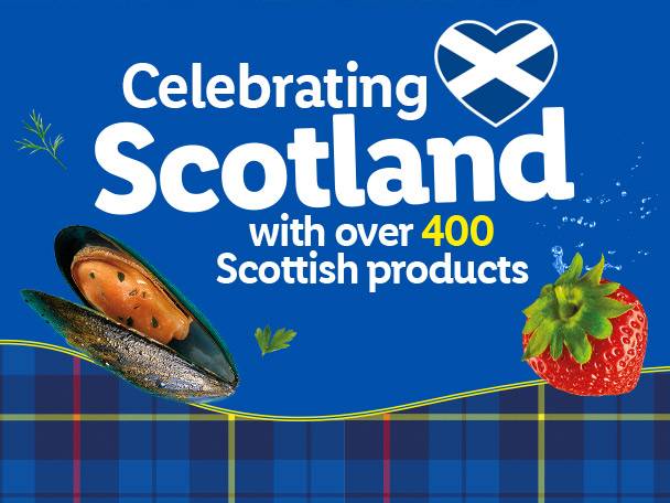 Scottish products: mussels, strawberries.