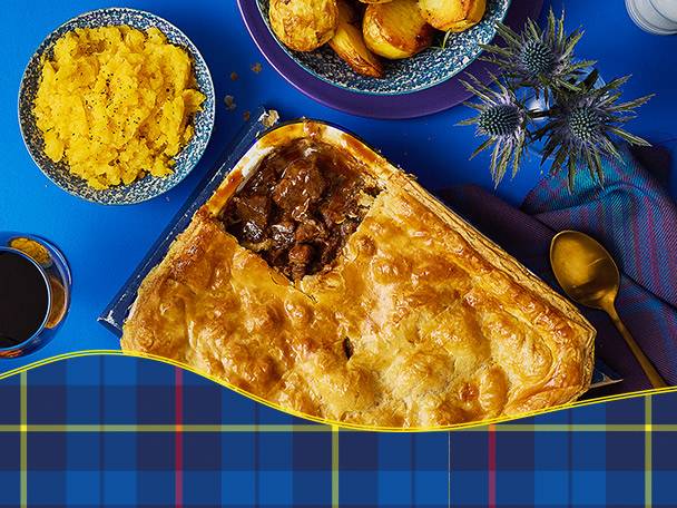 Scottish beef pie with mashed potato.