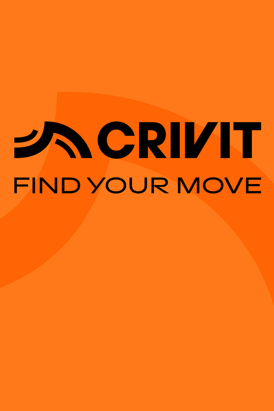 Orange background with a black logo and the text 'FIND YOUR MOVE'.