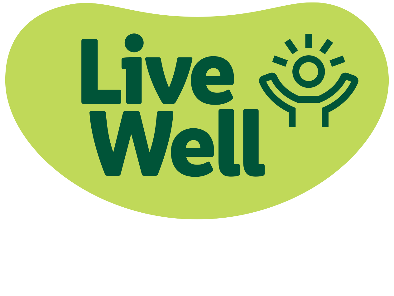 Live Well logo with a person icon reaching for a sun, on a green background.